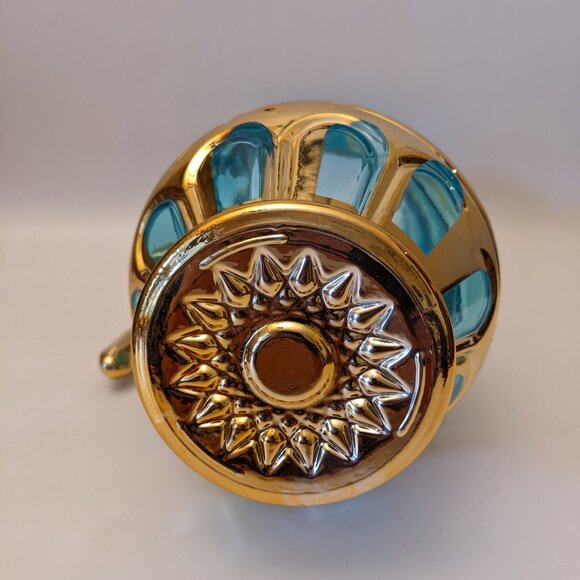 Vintage RARE Imperial Glass Blue & Gold Pitcher Set - Pitcher Jug 4 Goblets - Picture 8 of 13